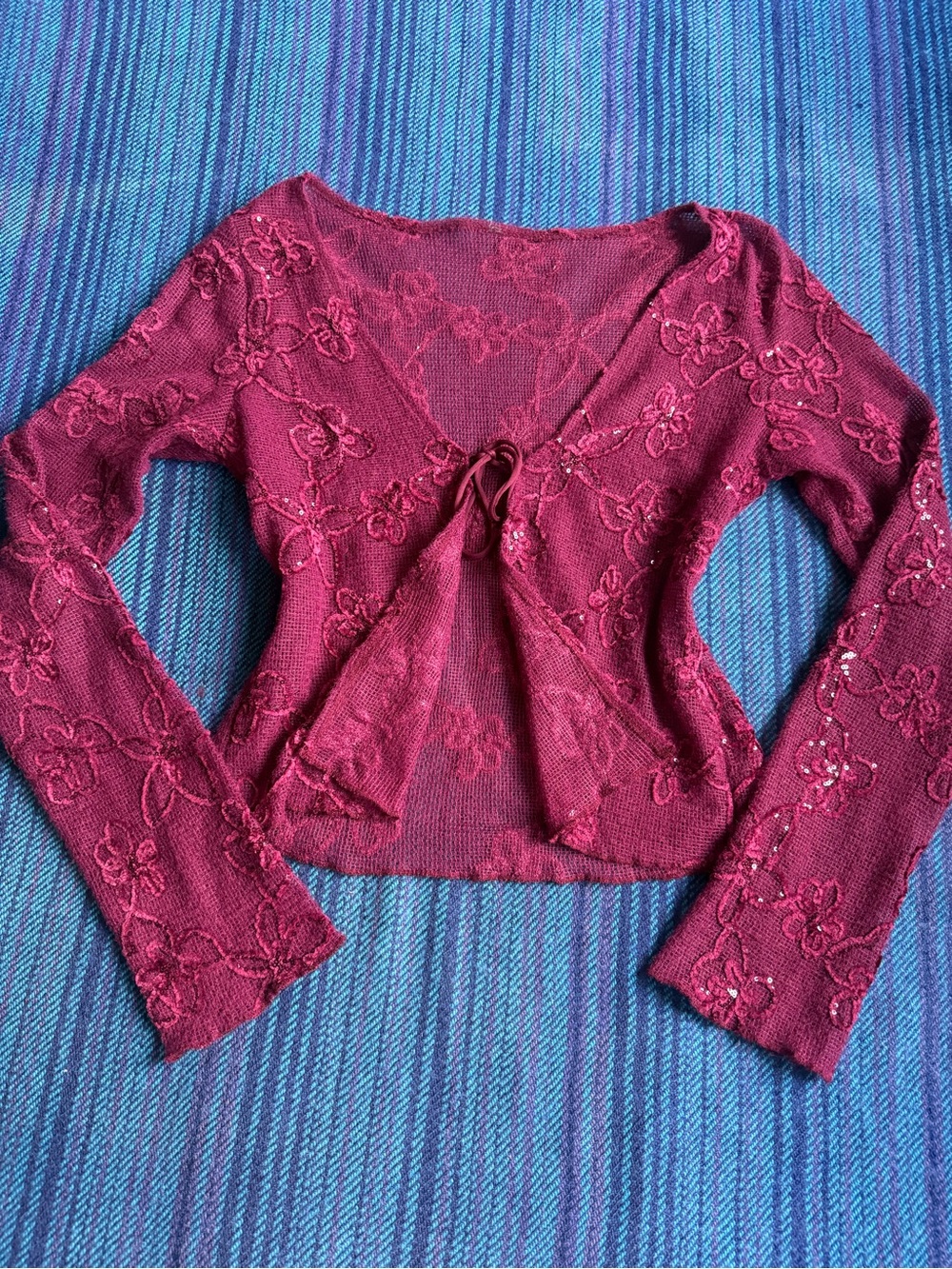 Women's Floral Lace Tie-Front Top - Berry